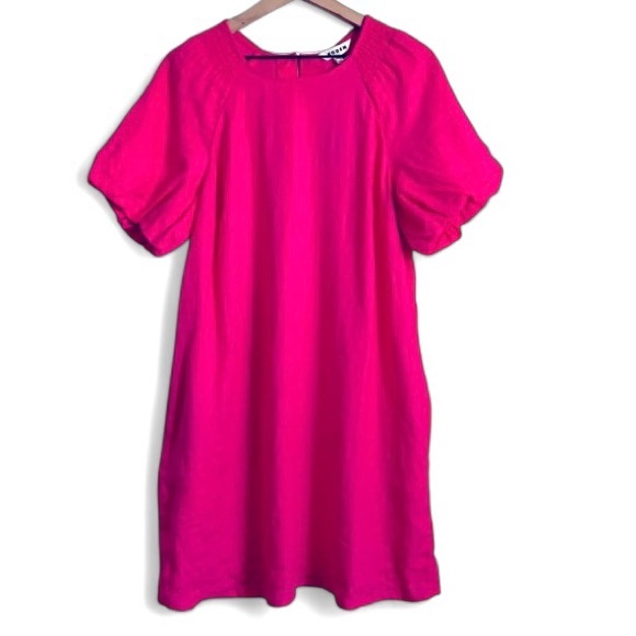 BODEN Linen Pink Mini Dress Smocking Puffy Statement Sleeves 12 NWT - Picture 3 of 15